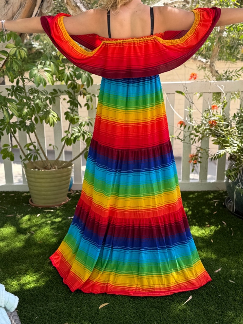 Neiman Marcus Playtime Inc Dallas VTG Rainbow Stripe Maxi Flowy lounge  dress